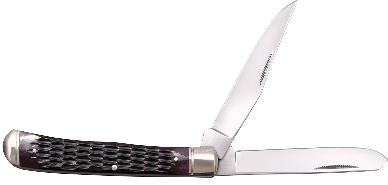 Cold Steel Trapper 3" Folding Clip/Spey Knife, 8Cr13MoV SS Blades, Brown Jigged Bone Handle with Bolsters