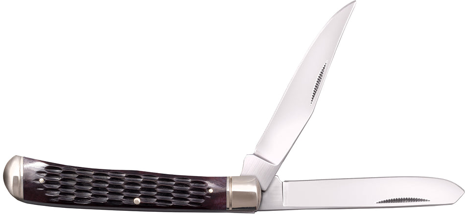 Cold Steel Trapper 3" Folding Clip/Spey Knife, 8Cr13MoV SS Blades, Brown Jigged Bone Handle with Bolsters