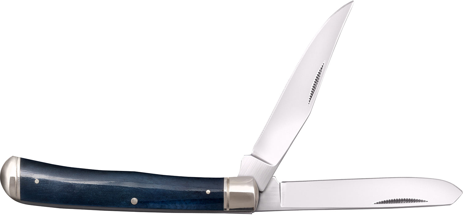 Cold Steel Trapper 3" Folding Clip/Spey Knife, 8Cr13MoV SS Blades, Dark Blue Bone Handle with Bolsters