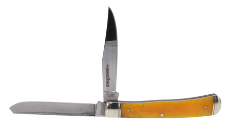 Cold Steel Trapper 3" Folding Clip/Spey Knife, 8Cr13MoV SS Blades, Yellow Bone Handle with Bolsters
