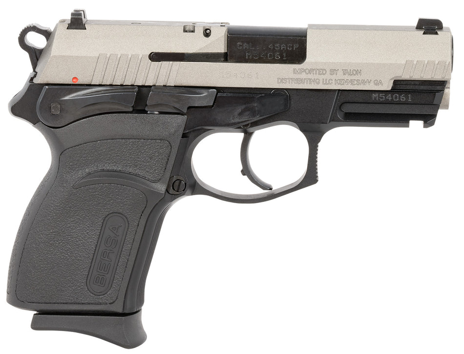 Bersa TPR45CDT TPRC Compact Frame 45 ACP 7+1, 3.50" Black Steel Barrel, Nickel Cerakote Serrated Steel Slide, Matte Black Aluminum Frame w/Picatinny Rail, Ambidextrous