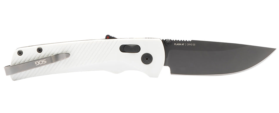 S.O.G Flash AT 3.45" Assisted Opening Folding Knife Straight Back Plain TiNi Cryo D2 Blade Concrete Gray GRN Handle
