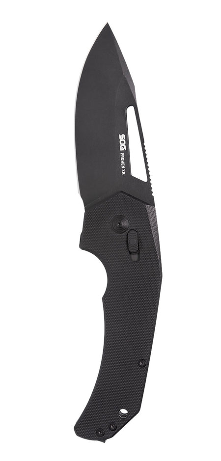 S.O.G Prohen XR 3.35" Folding Drop Point Knife Plain Black TiNi Cryo D2 Steel Blade Black Textured G10 Handle XR Lock