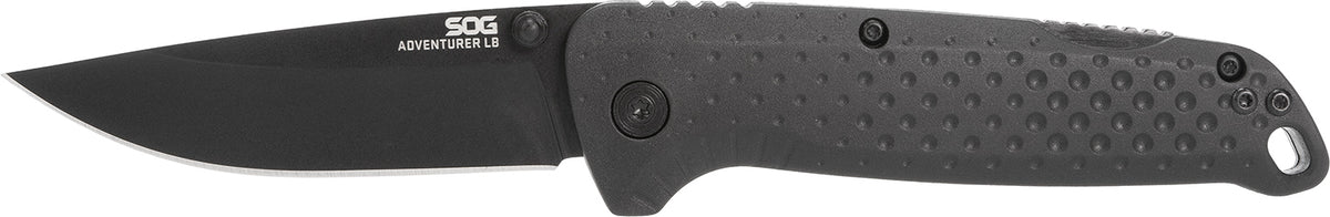 S.O.G Adventure LB 3.50" Folding Lockback Knife Drop Point Plain Black TiNi 5Cr15MoV Blade Black GRN Handle with Pocket Clip