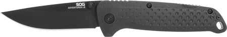S.O.G Adventure LB 3.50" Folding Lockback Knife Drop Point Plain Black TiNi 5Cr15MoV Blade Black GRN Handle with Pocket Clip