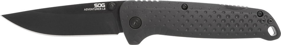 S.O.G Adventure LB 3.50" Folding Lockback Knife Drop Point Plain Black TiNi 5Cr15MoV Blade Black GRN Handle with Pocket Clip
