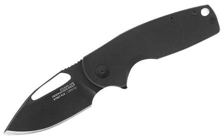 S.O.G Stout FLK 2.62" Compact Folding Knife Clip Point Plain Black TiNi Cryo D2 Blade Black Textured G10 Handle Framelock