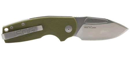 S.O.G Stout SJ 2.60" Slip Joint Folding Knife Clip Point Plain Stonewashed Cryo D2 Steel Blade Olive Drab G10 Handle