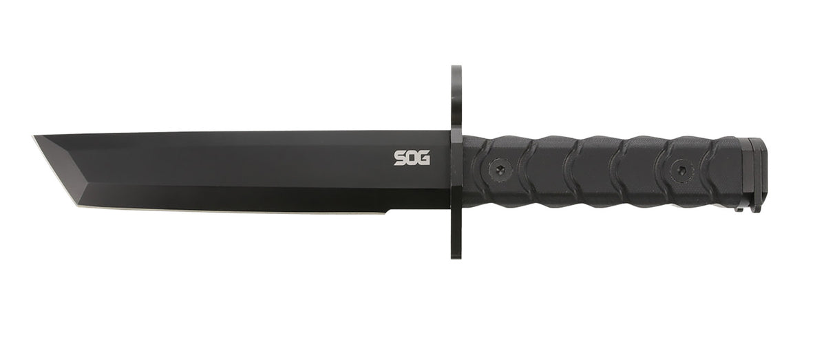 S.O.G Bayonet 7.00" Fixed Blade Knife Tanto Plain Black Finished Blade G-10 Handle with Barrel Ring and Sheath