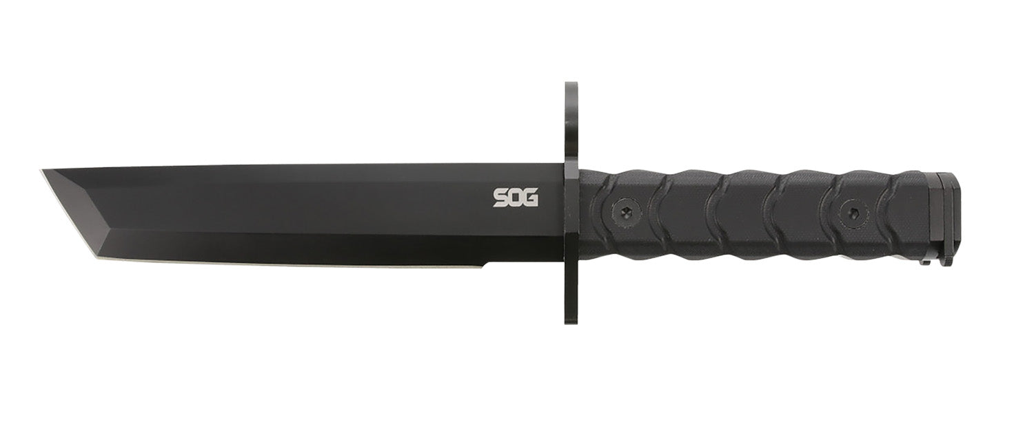 S.O.G Bayonet 7.00" Fixed Blade Knife Tanto Plain Black Finished Blade G-10 Handle with Barrel Ring and Sheath
