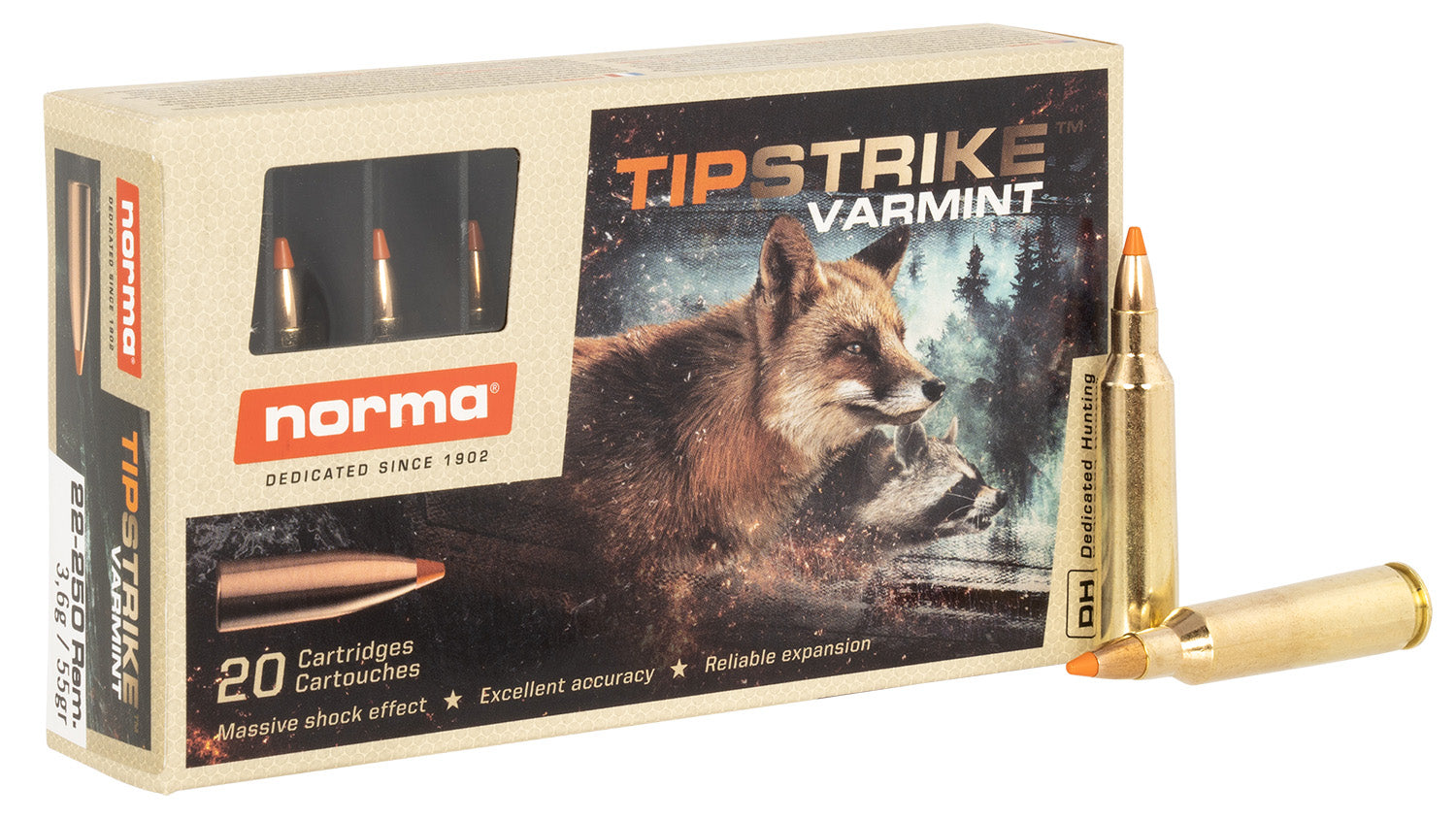 Norma Dedicated Hunting Varmint .22-250 Remington 55 gr PolyTip ammo