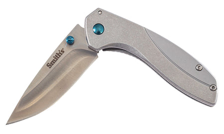 Smiths Products 51245 Noesis 2.75" Folding Drop Point Plain Satin 400 SS Blade Bead Blasted Handle with Clip