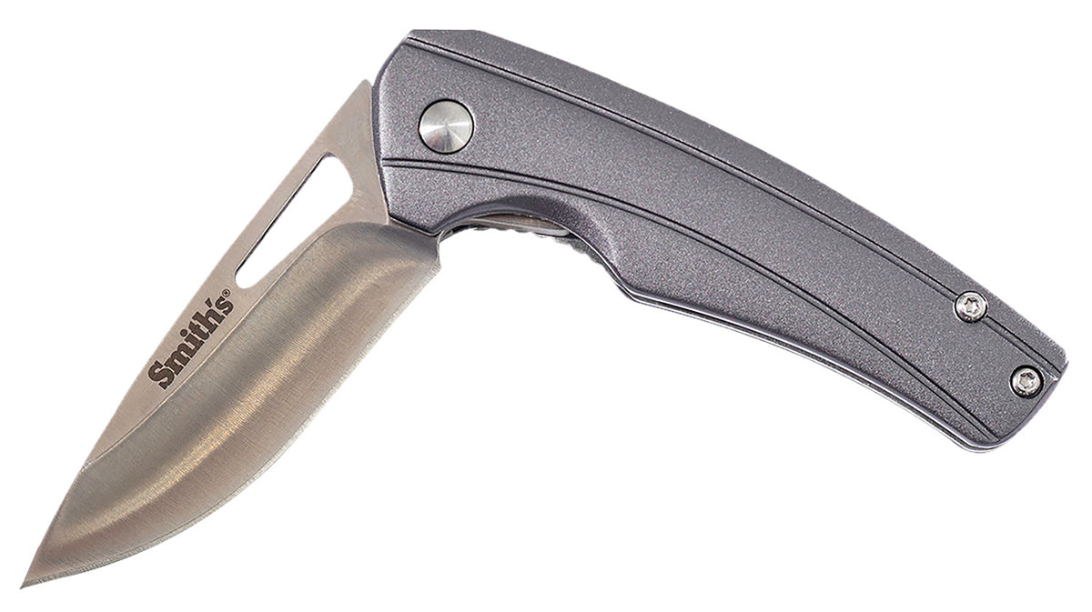 Smiths Products 51246 Istana 2.75" Folding Drop Point Satin 400 SS Blade Gray Anodized Aluminum Handle with Clip