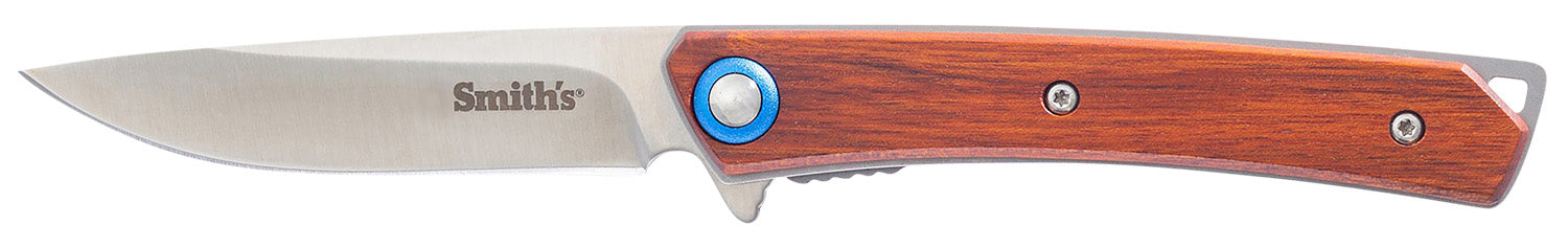 Smiths Products 51304 Ecesis 3" Folding Drop Point Plain Satin 3Cr13MoV SS Blade Natural Wood Handle with Pocket Clip