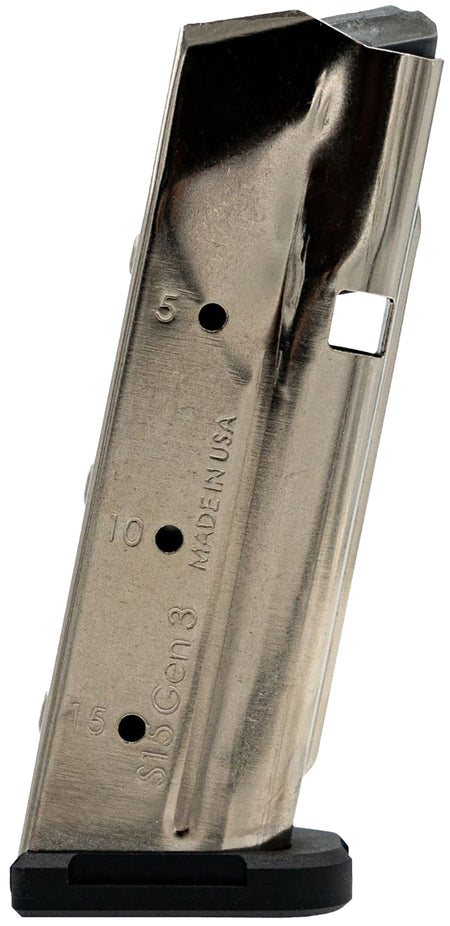 Shield Arms SAS15NGEN3 S15 Gen 3 Flush 15rd 9mm Magazine for Glock 48/43X – Nickel Steel