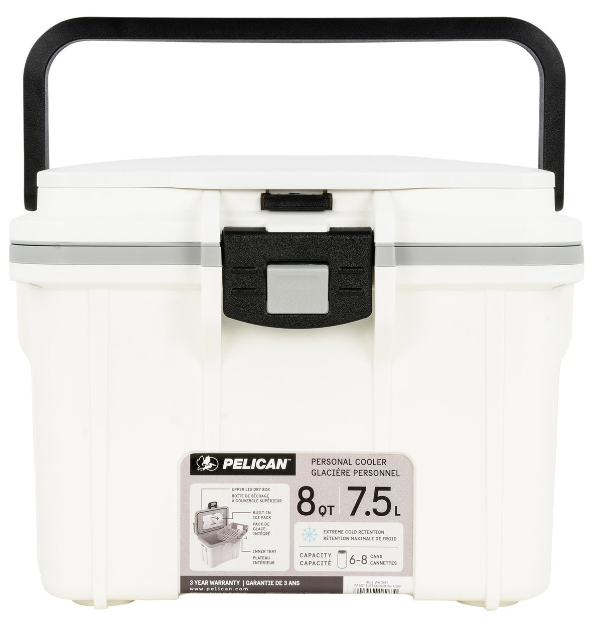 Pelican 8QT Elite Cooler White/Gray Personal Ice Chest