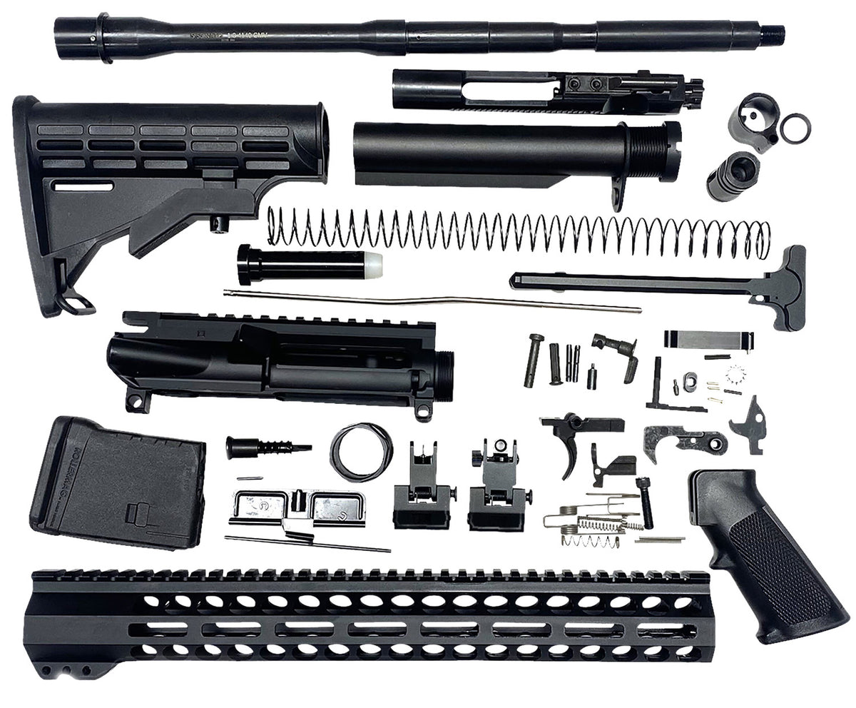 Bowden Tactical J27113 Complete AR Rifle Build Kit 13" M-Lok Handguard Mil-Spec with Flip Up Sights