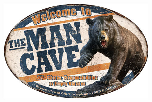 Rivers Edge Man Cave Bear Embossed Tin Sign