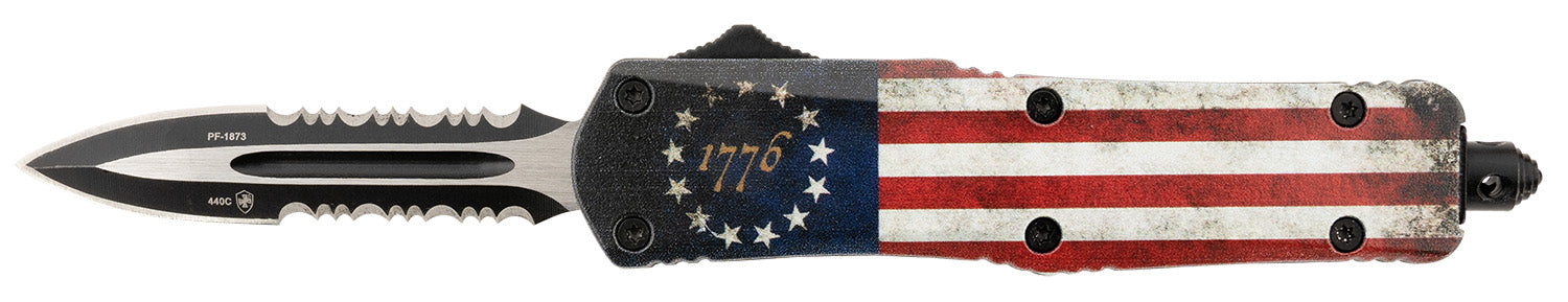 Templar Knife SBRF431 Gen II Betsy Ross Flag Small OTF Dagger 2.75" Part Serrated 440C SS Blade, Flag Aluminum Handle