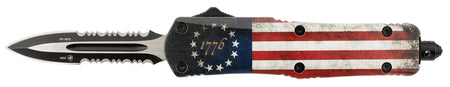 Templar Knife SBRF431 Gen II Betsy Ross Flag Small OTF Dagger 2.75" Part Serrated 440C SS Blade, Flag Aluminum Handle