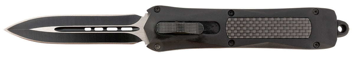 Steel River Knives A163BD Spartan 3.50" OTF Dagger Plain Black/Silver 440C SS Blade Black Carbon Fiber Inlay Aluminum Zinc Alloy Handle