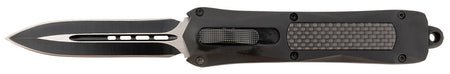 Steel River Knives A163BD Spartan 3.50" OTF Dagger Plain Black/Silver 440C SS Blade Black Carbon Fiber Inlay Aluminum Zinc Alloy Handle