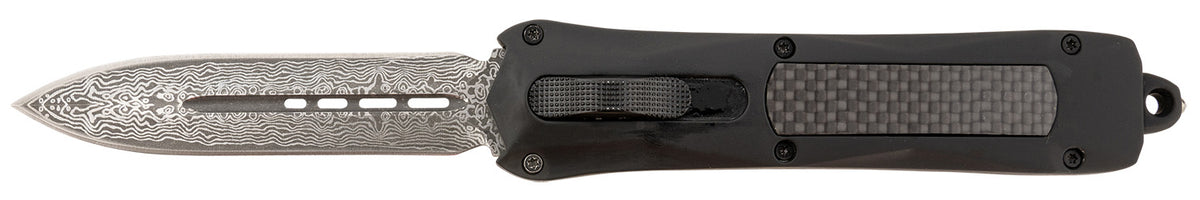 Steel River Knives A163BDD Spartan 3.50" OTF Dagger Plain Damascus 440C SS Blade Black Carbon Fiber Inlay Aluminum Zinc Alloy Handle