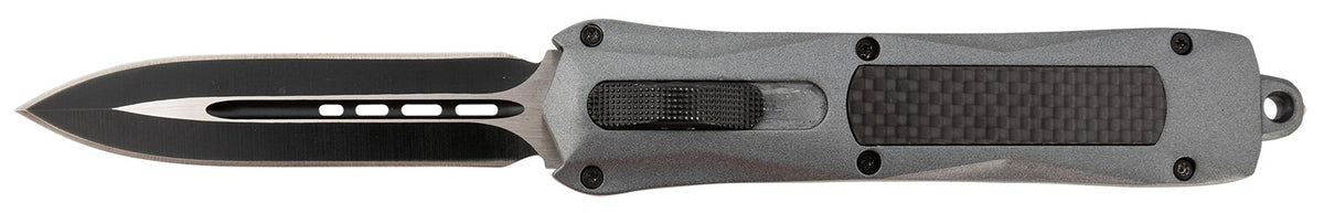 Steel River Knives A163BD Spartan 3.50" OTF Dagger Plain Black/Silver 440C SS Blade Gray Carbon Fiber Inlay Aluminum Zinc Alloy Handle