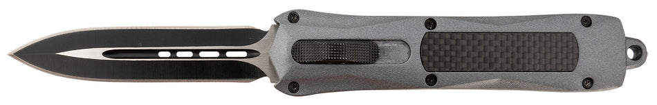 Steel River Knives A163BD Spartan 3.50" OTF Dagger Plain Black/Silver 440C SS Blade Gray Carbon Fiber Inlay Aluminum Zinc Alloy Handle