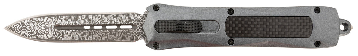 Steel River Knives A163BDD Spartan 3.50" OTF Dagger Plain Damascus 440C SS Blade Gray Carbon Fiber Inlay Aluminum Zinc Alloy Handle