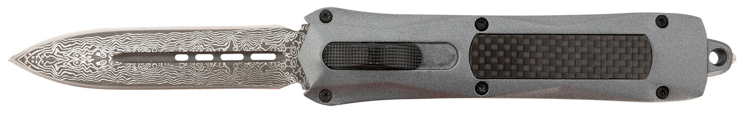Steel River Knives A163BDD Spartan 3.50" OTF Dagger Plain Damascus 440C SS Blade Gray Carbon Fiber Inlay Aluminum Zinc Alloy Handle
