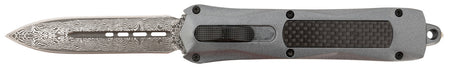 Steel River Knives A163BDD Spartan 3.50" OTF Dagger Plain Damascus 440C SS Blade Gray Carbon Fiber Inlay Aluminum Zinc Alloy Handle