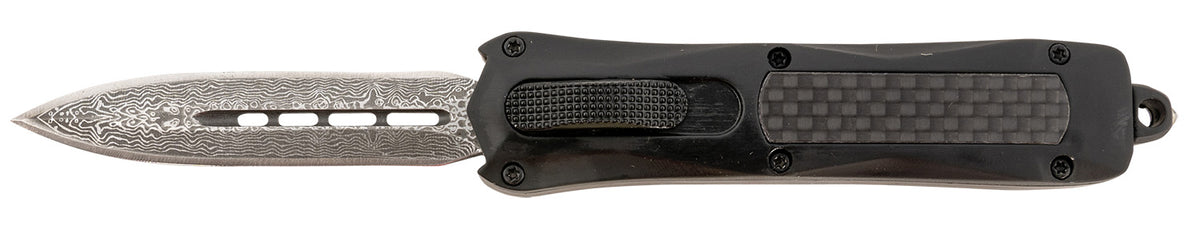 Steel River Knives MA163BDD Spartan Mini 2.70" OTF Dagger Damascus 440C SS Blade Black Carbon Fiber Inlay Handle