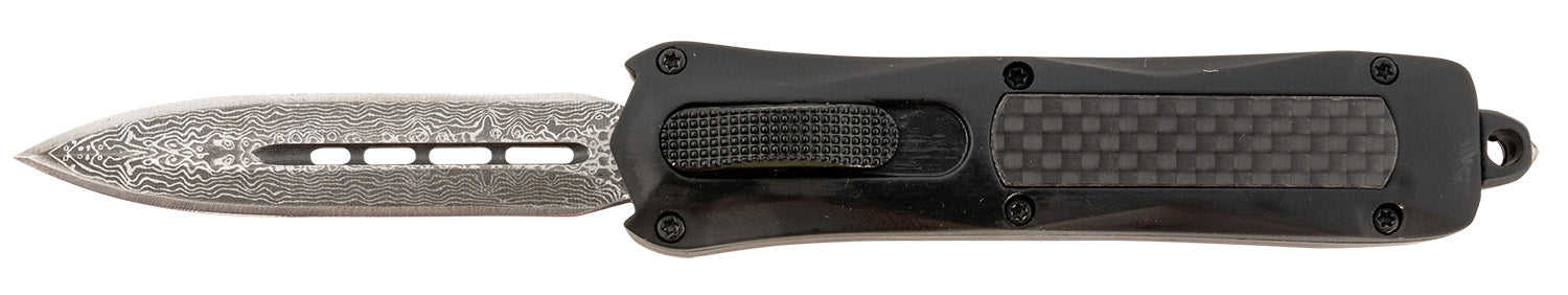 Steel River Knives MA163BDD Spartan Mini 2.70" OTF Dagger Damascus 440C SS Blade Black Carbon Fiber Inlay Handle