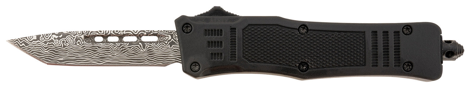 Steel River Knives Spartan Mini 2.75" OTF Tanto Damascus 440C SS Blade, Black Aluminum Zinc Alloy Handle
