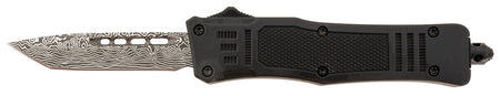 Steel River Knives Spartan Mini 2.75" OTF Tanto Damascus 440C SS Blade, Black Aluminum Zinc Alloy Handle