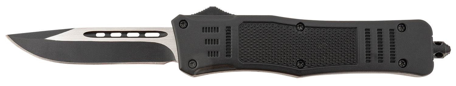 Steel River Knives T618BDP Spartan Medium OTF 3.25" Drop Point Plain Black/Silver 440C SS Blade 4.50" Black Aluminum Handle
