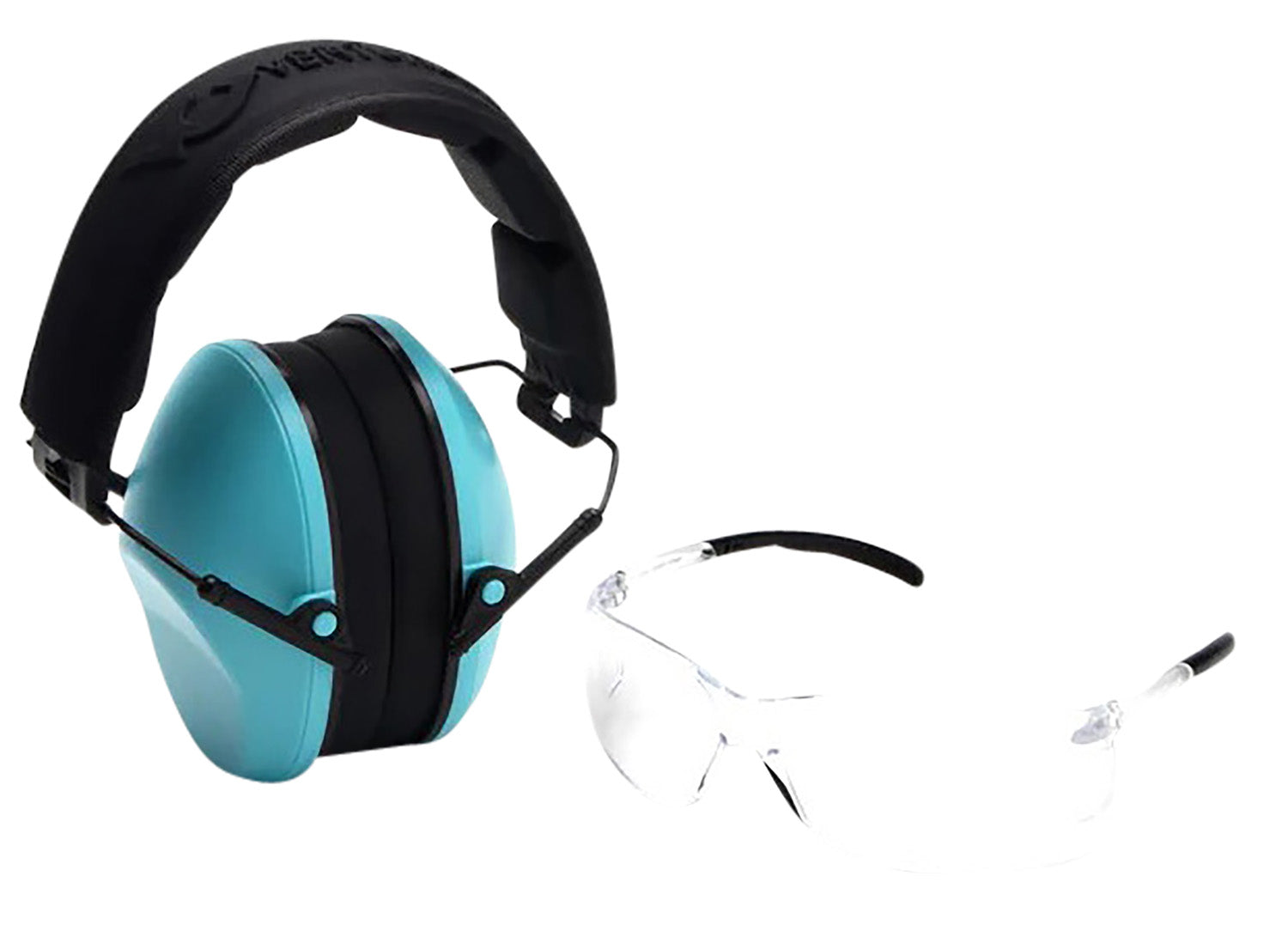 Pyramex VGCOMBO410 Low-Profile Safety Combo Kit Clear Lens Scratch-Resistant Glasses with Powder Blue Earmuffs