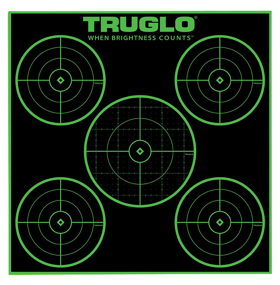 TruGlo Tru-See 5-Bull Target Self-Adhesive Heavy Paper Black/Green 12"x12" 25 Pack (TG11A25)
