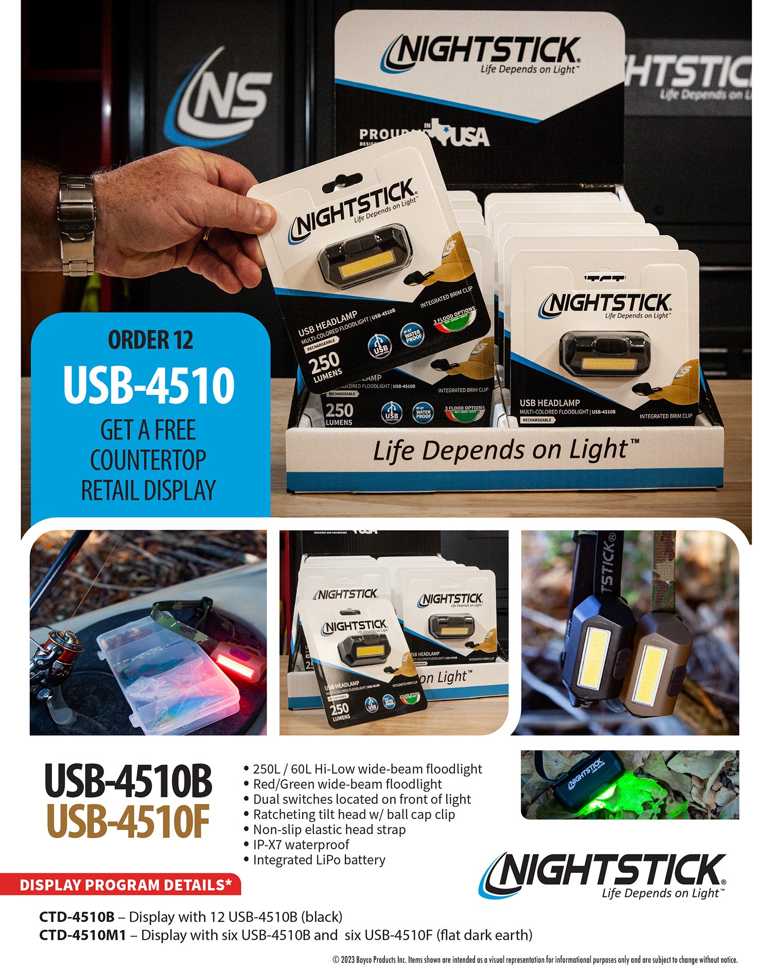 Nightstick CTD-4510M1 Mixed Headlamp Counter Display 6 Black & 6 FDE USB-4510B/F