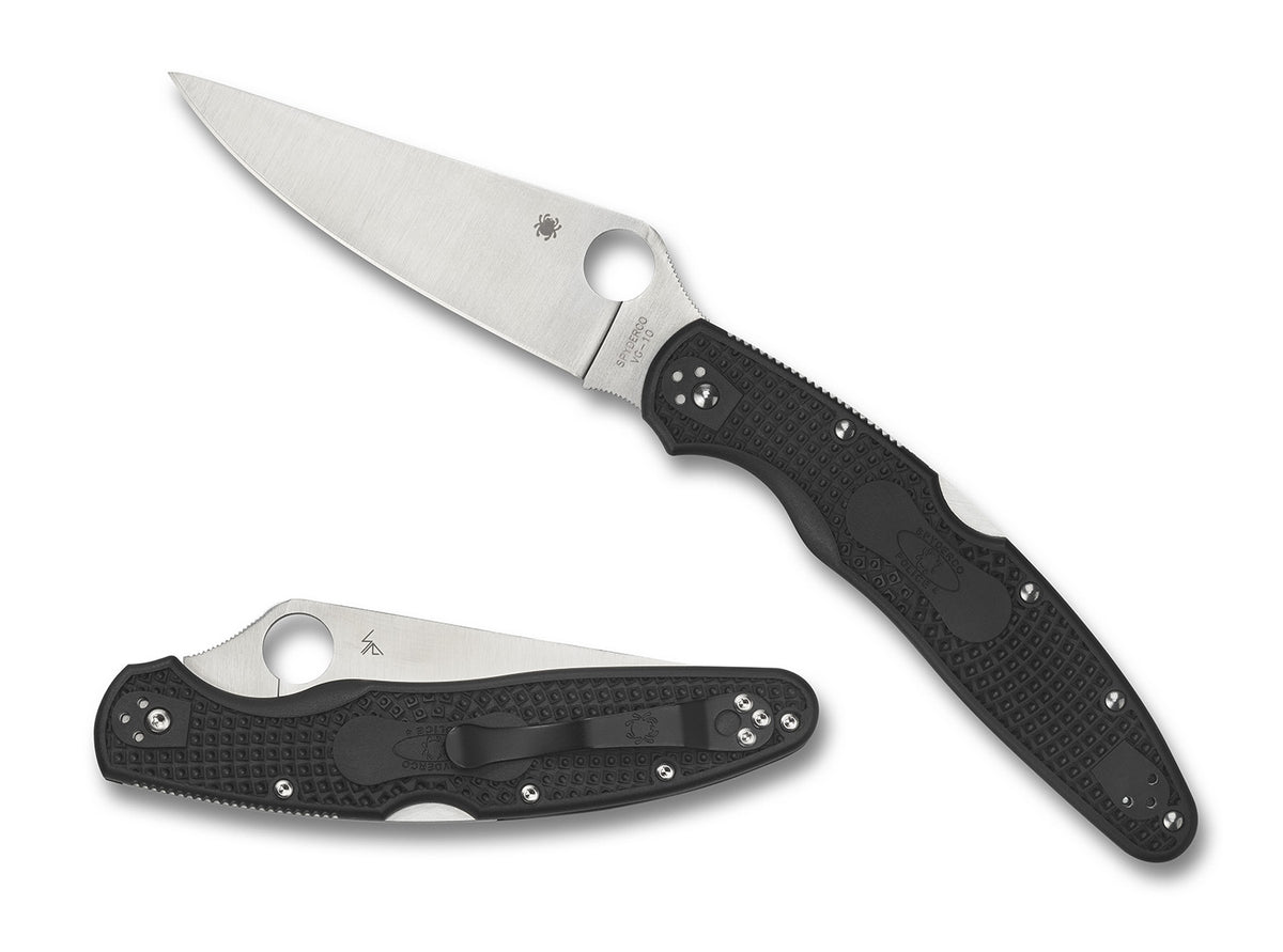 Spyderco C07PBK4 Police 4 Lightweight 4.39" Folding Knife Plain Satin VG-10 Blade Black FRN Handle with Clip