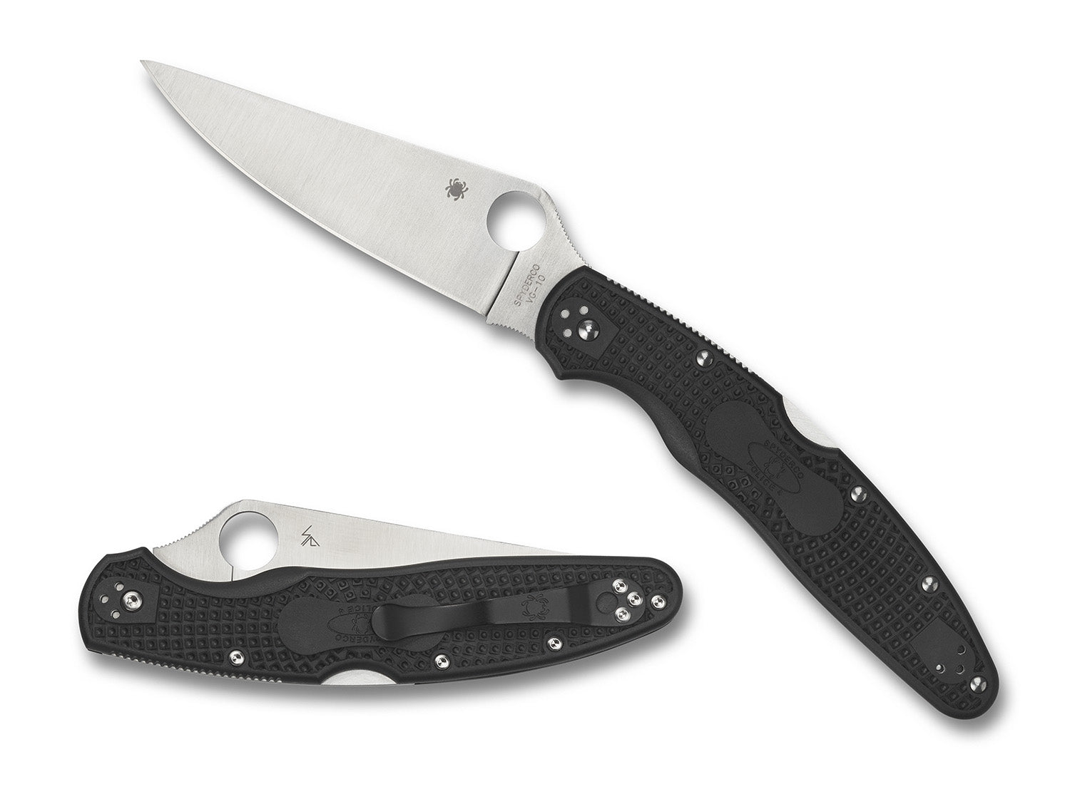 Spyderco C07PBK4 Police 4 Lightweight 4.39" Folding Knife Plain Satin VG-10 Blade Black FRN Handle with Clip