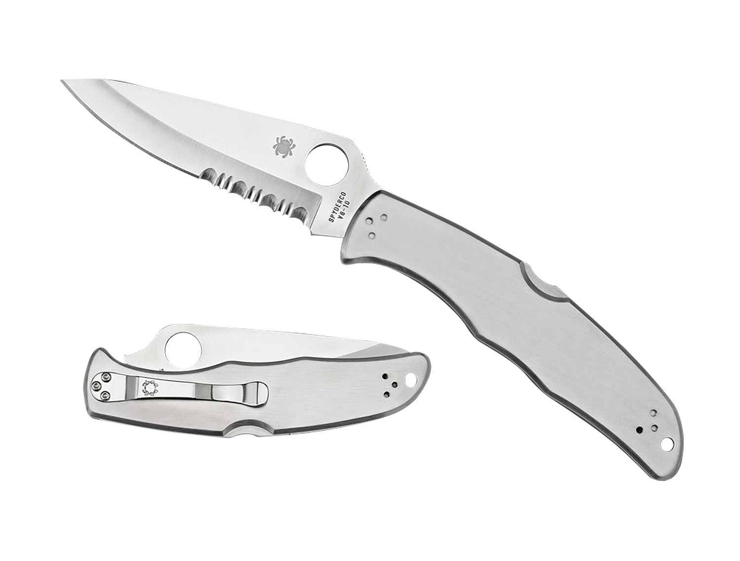 Spyderco C10PS Endura 4 3.85" Folding Knife Plain Satin VG-10 SS Blade Satin Stainless Steel Handle with Pocket Clip