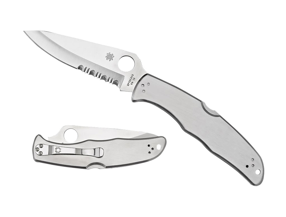 Spyderco C10PS Endura 4 3.85" Folding Knife Plain Satin VG-10 SS Blade Satin Stainless Steel Handle with Pocket Clip