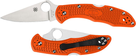 Spyderco C11FPOR Delica 4 Lightweight 2.88" Folding Knife Plain Satin VG-10 Blade Orange FRN Handle with Pocket Clip