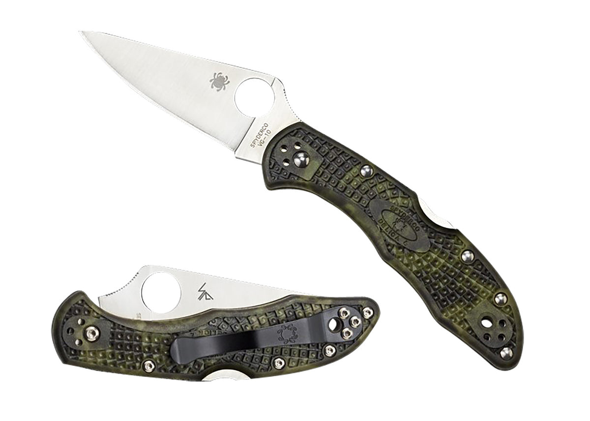 Spyderco C11ZFPGR Delica 4 Lightweight 2.90" Folding Knife Plain Satin VG-10 Blade Zome Green FRN Handle