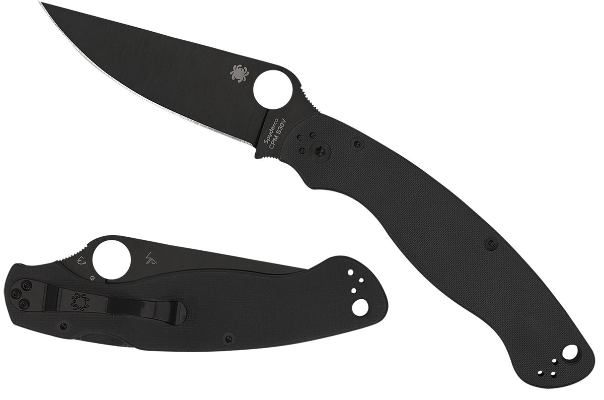Spyderco C36GPBK2 Military 2 4" Folding Knife Plain Black DLC CPM S30V Blade Black Textured G10 Handle
