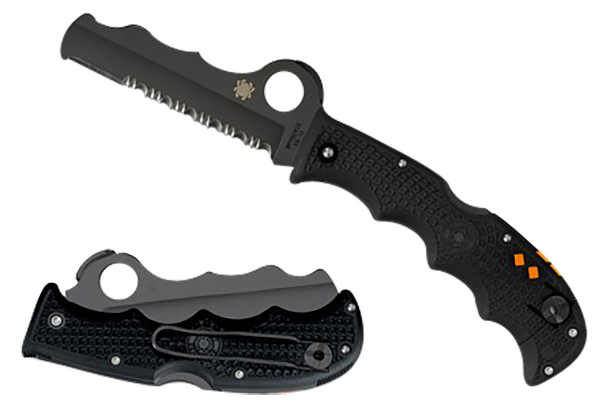 Spyderco C79PSBBK Assist Lightweight Folding Knife 3.69" Part Serrated Black DLC VG-10 Blade Black FRN Handle w/ Glass Breaker