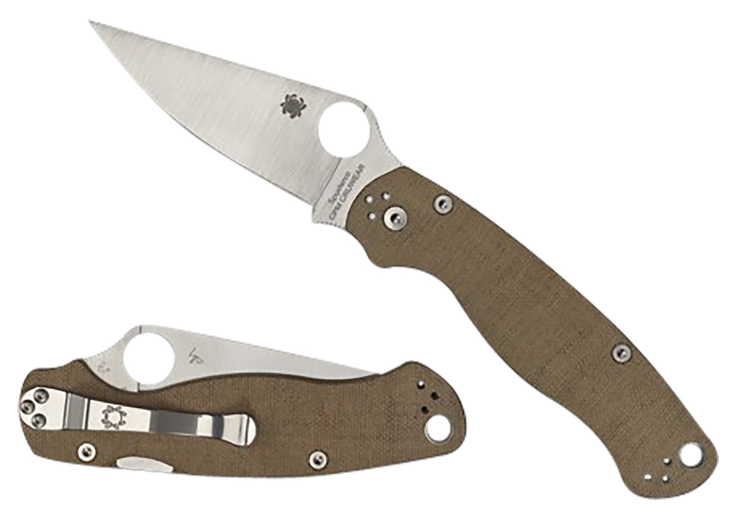 Spyderco C81MPCW2 Para Military 2 3.47" Folding Knife Plain Stonewashed CPM Cru-Wear Blade Brown Canvas Micarta Handle