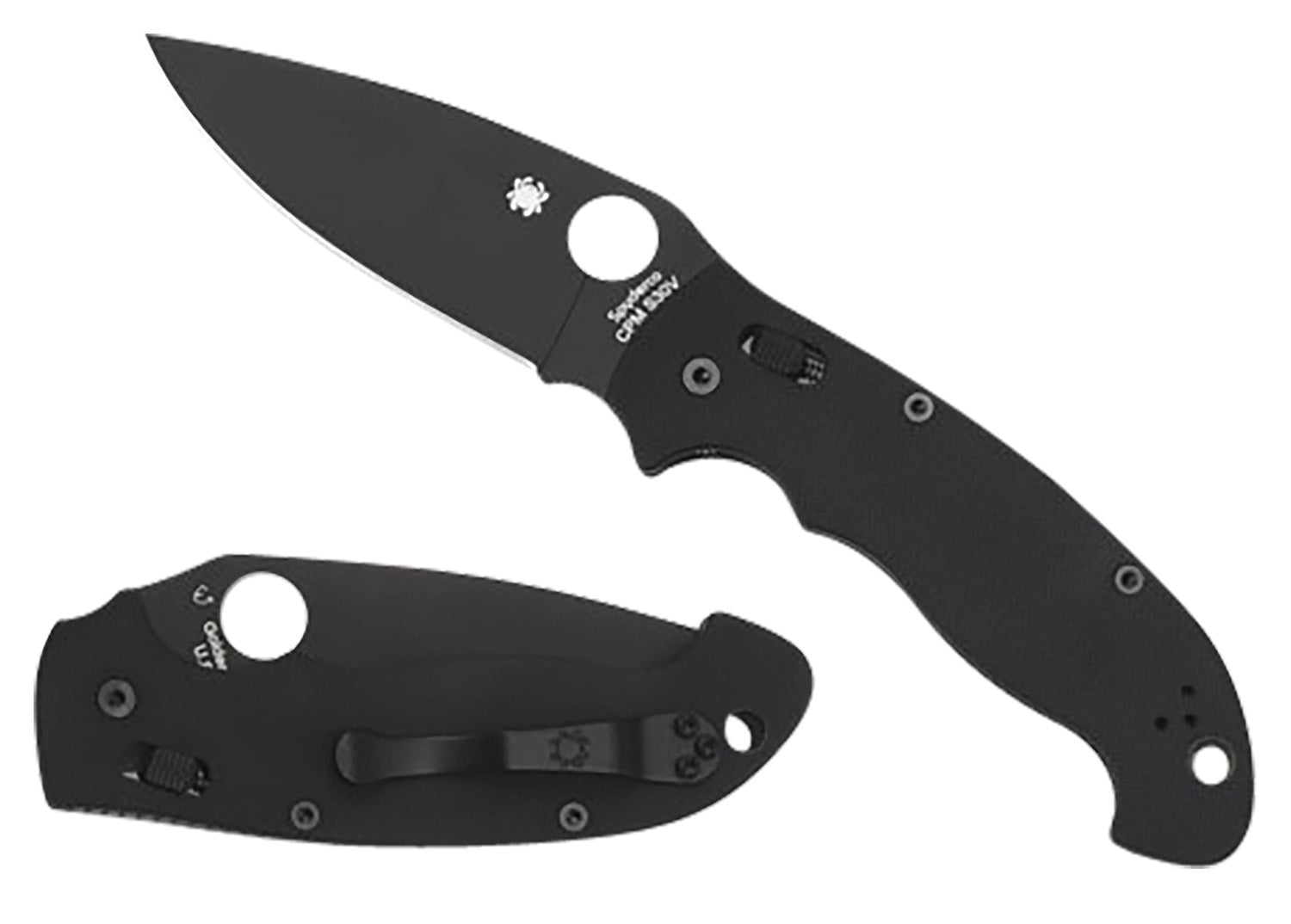 Spyderco C95GPBBK2 Manix 2 XL 3.85" Folding Knife Plain Black DLC CPM S30V Blade Black G10 Handle Pocket Clip